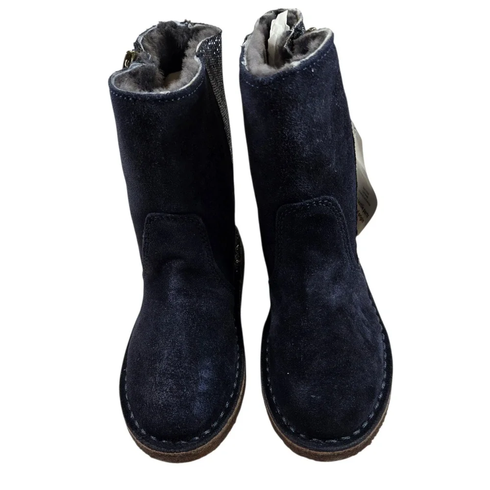 NEW Crew Cuts Girls 10 Lambskin Boots Navy Blue Glitter Crepe Sole HTF